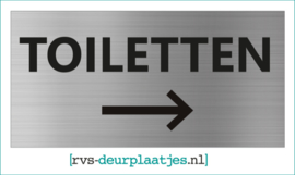 art.nr. 046-rvs wc deurplaatje- rvs wc deurbordje-rvs pictogrambordje-wc deurplaatjes-tekst TOILETTEN + PIJL RECHTS 18x9 CM