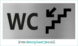 art.nr. 029-rvs wc deurplaatje- rvs wc deurbordje-rvs pictogrambordje-wc deurplaatjes-tekst WC + TRAP / PIJL LINKSOMLAAG - 18x9 CM