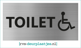 art.nr. 011-rvs wc deurplaatje- rvs wc deurbordje-rvs pictogrambordje-wc deurplaatjes-TEKST TOILET + PICTOGRAM MINDERVALIDE 18x9 CM