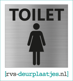 art.nr. 006-rvs wc deurplaatje- rvs wc deurbordje-rvs pictogrambordje-wc deurplaatjes-TEKST TOILET + PICTOGRAM DAMES 9x9 CM