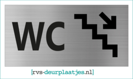 art.nr. 028-rvs wc deurplaatje- rvs wc deurbordje-rvs pictogrambordje-wc deurplaatjes-tekst WC + TRAP / PIJL RECHTSOMLAAG - 18x9 CM