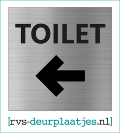 art.nr. 071-rvs wc deurplaatje- rvs wc deurbordje-rvs pictogrambordje-wc deurplaatjes-tekst TOILET + PIJL <-  - 9x9 CM