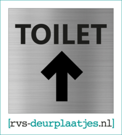 art.nr. 073-rvs wc deurplaatje- rvs wc deurbordje-rvs pictogrambordje-wc deurplaatjes-tekst TOILET + PIJL RECHTDOOR  - 9x9 CM