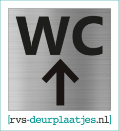 art.nr. 022-rvs wc deurplaatje- rvs wc deurbordje-rvs pictogrambordje-wc deurplaatjes-tekst WC + pijl rechtdoor 9x9 CM