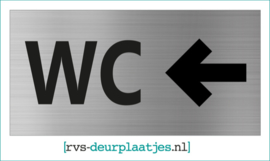 art.nr. 024-rvs wc deurplaatje- rvs wc deurbordje-rvs pictogrambordje-wc deurplaatjes-tekst WC <- - 18x9 CM