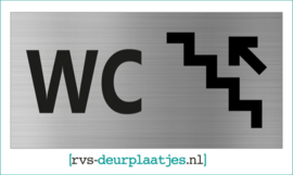 art.nr. 027-rvs wc deurplaatje- rvs wc deurbordje-rvs pictogrambordje-wc deurplaatjes-tekst WC + TRAP / PIJL LINKSOMHOOG - 18x9 CM