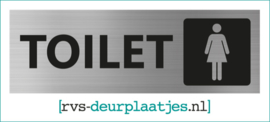 art.nr. 034-rvs wc deurplaatje- rvs wc deurbordje-rvs pictogrambordje-wc deurplaatjes-tekst TOILET + PICTOGRAM  DAMES - 15x5 CM