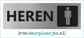 art.nr. 036-rvs wc deurplaatje- rvs wc deurbordje-rvs pictogrambordje-wc deurplaatjes-tekst HEREN + PICTOGRAM  HEREN- 15x5 CM