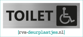 art.nr. 035-rvs wc deurplaatje- rvs wc deurbordje-rvs pictogrambordje-wc deurplaatjes-tekst TOILET + PICTOGRAM  MINDERVALIDE- 15x5 CM