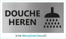 art.nr. 040-rvs wc deurplaatje- rvs wc deurbordje-rvs pictogrambordje-wc deurplaatjes-tekst DOUCHE HEREN + PICTOGRAM- 18x9 CM