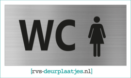 art.nr. 050-rvs wc deurplaatje- rvs wc deurbordje-rvs pictogrambordje-wc deurplaatjes-tekst WC + PICTOGRAM DAMES 18x9 CM