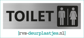 art.nr. 032-rvs wc deurplaatje- rvs wc deurbordje-rvs pictogrambordje-wc deurplaatjes-tekst TOILET + PICTOGRAM HEREN I DAMES - 15x5 CM