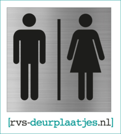 art.nr. 003-rvs wc deurplaatje- rvs wc deurbordje-rvs pictogrambordje-wc deurplaatjes-pictogram HEREN I DAMES 9x9 CM