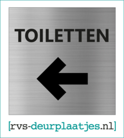 art.nr. 064-rvs wc deurplaatje- rvs wc deurbordje-rvs pictogrambordje-wc deurplaatjes-tekst TOILETTEN + PIJL <- - 9x9 CM