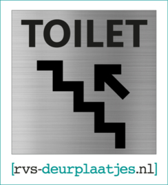 art.nr. 061-rvs wc deurplaatje- rvs wc deurbordje-rvs pictogrambordje-wc deurplaatjes-tekst TOILET+ TRAP / PIJL LINKSOMHOOG - 9x9 CM