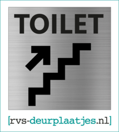 art.nr. 060-rvs wc deurplaatje- rvs wc deurbordje-rvs pictogrambordje-wc deurplaatjes-tekst TOILET+ TRAP / PIJL RECHTSOMHOOG - 9x9 CM