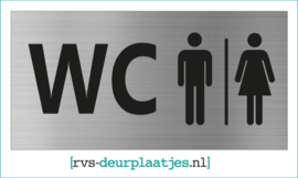 art.nr. 048-rvs wc deurplaatje- rvs wc deurbordje-rvs pictogrambordje-wc deurplaatjes-tekst WC + PICTOGRAM HEREN I DAMES 18x9 CM