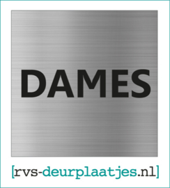 art.nr. 058-rvs wc deurplaatje- rvs wc deurbordje-rvs pictogrambordje-wc deurplaatjes-tekst DAMES - 9x9 CM