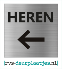 art.nr. 053-rvs wc deurplaatje- rvs wc deurbordje-rvs pictogrambordje-wc deurplaatjes-tekst HEREN + PIJL <-  - 9x9 CM