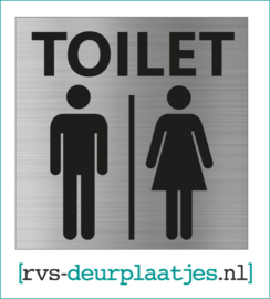 art.nr. 007-rvs wc deurplaatje- rvs wc deurbordje-rvs pictogrambordje-wc deurplaatjes-TEKST TOILET + PICTOGRAM HEREN I DAMES 9x9 CM