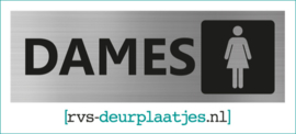 art.nr. 037-rvs wc deurplaatje- rvs wc deurbordje-rvs pictogrambordje-wc deurplaatjes-tekst DAMES + PICTOGRAM  DAMES- 15x5 CM