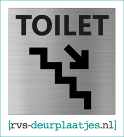 art.nr. 062-rvs wc deurplaatje- rvs wc deurbordje-rvs pictogrambordje-wc deurplaatjes-tekst TOILET+ TRAP / PIJL RECHTSOMLAAG - 9x9 CM