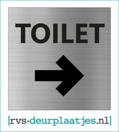 art.nr. 072-rvs wc deurplaatje- rvs wc deurbordje-rvs pictogrambordje-wc deurplaatjes-tekst TOILET + PIJL ->  - 9x9 CM