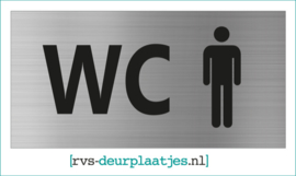 art.nr. 049-rvs wc deurplaatje- rvs wc deurbordje-rvs pictogrambordje-wc deurplaatjes-tekst WC + PICTOGRAM HEREN 18x9 CM