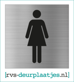 art.nr. 002-rvs wc deurplaatje- rvs wc deurbordje-rvs pictogrambordje-wc deurplaatjes-pictogram DAMES 9x9 CM