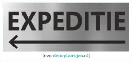 art.nr. 091-rvs bord - rvs naambord - rvs verwijsbord met tekst EXPEDITIE + PIJL LINKS - 45 x 17,5 CM