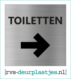 art.nr. 065-rvs wc deurplaatje- rvs wc deurbordje-rvs pictogrambordje-wc deurplaatjes-tekst TOILETTEN + PIJL -> - 9x9 CM