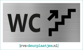 art.nr. 026-rvs wc deurplaatje- rvs wc deurbordje-rvs pictogrambordje-wc deurplaatjes-tekst WC + TRAP / PIJL RECHTSOMHOOG - 18x9 CM