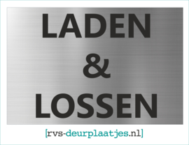 art.nr. 098-rvs bord - rvs naambord - rvs verwijsbord met tekst LADEN & LOSSEN - 30X20 CM