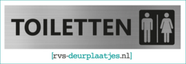 art.nr. 030-rvs wc deurplaatje- rvs wc deurbordje-rvs pictogrambordje-wc deurplaatjes-tekst TOILETTEN + PICTOGRAM HEREN I DAMES - 20x5 CM