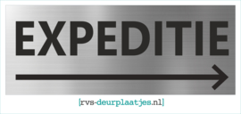 art.nr. 092-rvs bord - rvs naambord - rvs verwijsbord met tekst EXPEDITIE + PIJL RECHTS - 45 x 17,5 CM