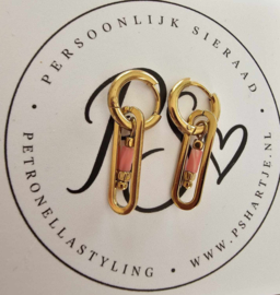 Rhodochrosiet met stainless steel paperclip oorbellen