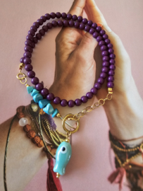 Candy beads ketting Aubergine Turkoois