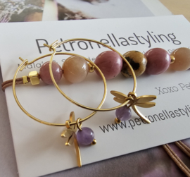 DragonFly oorbellen Amethist en stainless steel