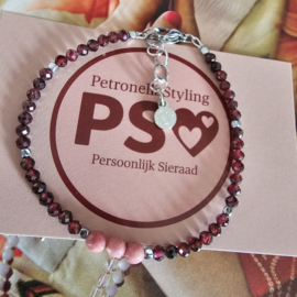 Passievolle Granaat en Rhodoniet armbandje | zilverkleur