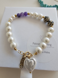 Pearl look met Amethist en Dalmatiër Jaspis