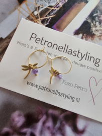 DragonFly oorbellen Amethist en stainless steel