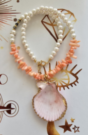 Parel look ketting peach Koraal