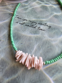 Seadbeads Green, Pink schelp (zilver)