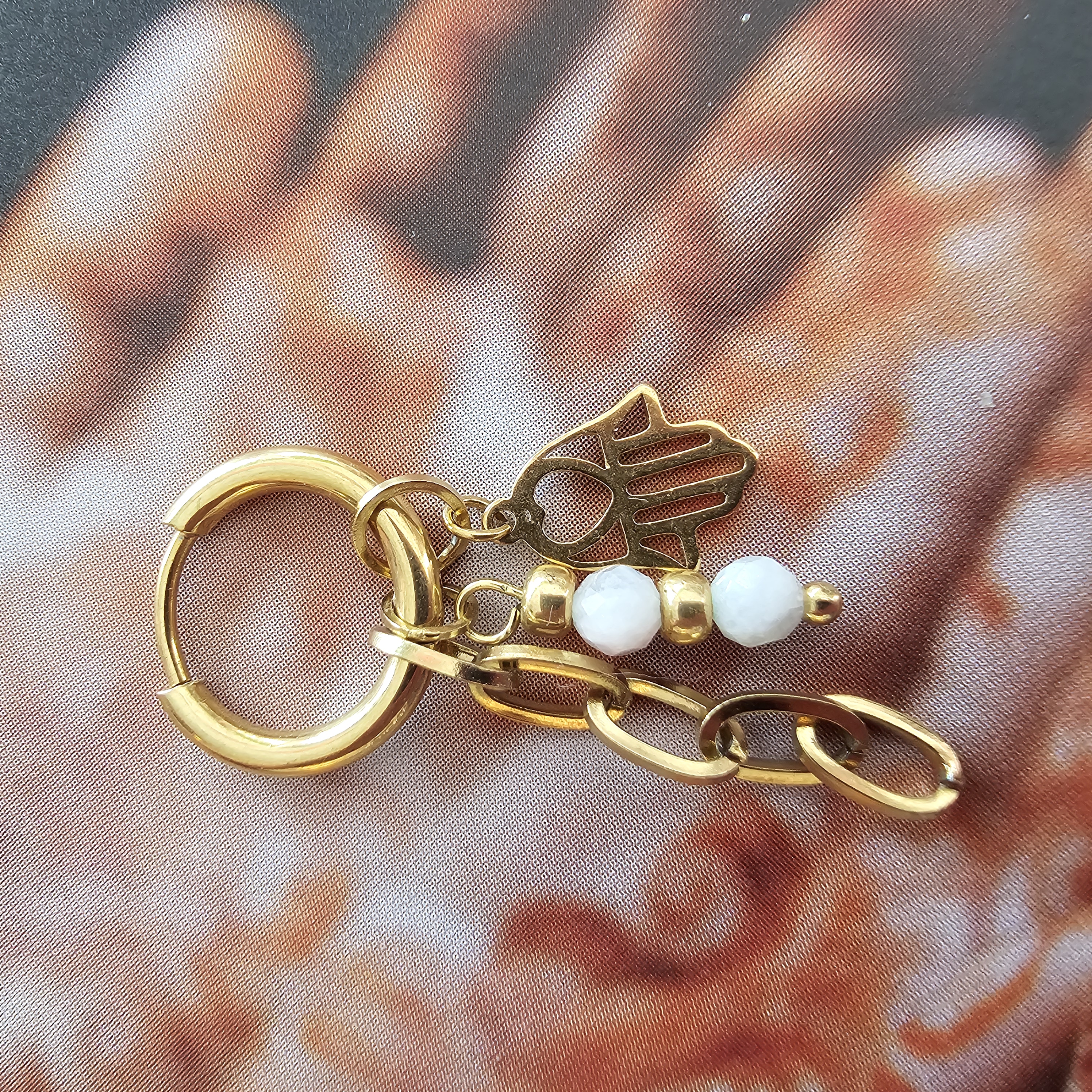 Hamsa handje met Maansteen oorbellen