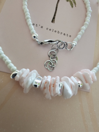 Seadbeads white, pink schelp | zilver