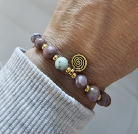 Lepidoliet & Kiwi Jaspis Happy BlessingMala 6mm