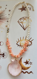 Parel look ketting peach Koraal