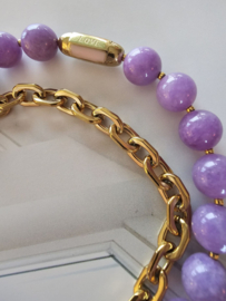 Lila edelsteen grote bollen ketting