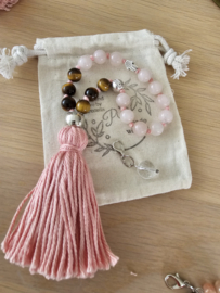 Mini PocketMala Tijgeroog en Rozenkwarts