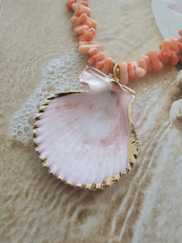 Parel look ketting peach Koraal